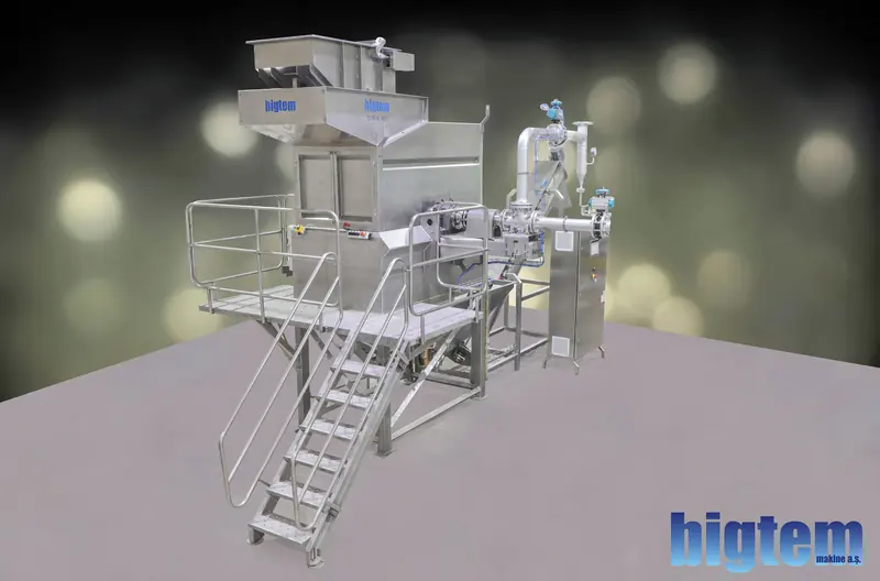 Bigtem DORUK steam peeler with weighing hopper, pressure vessel and service platform
